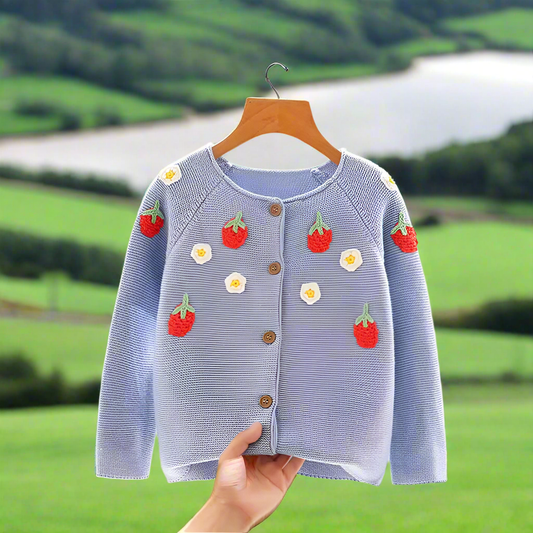 Girls Embroidered Cardigan - Strawberry